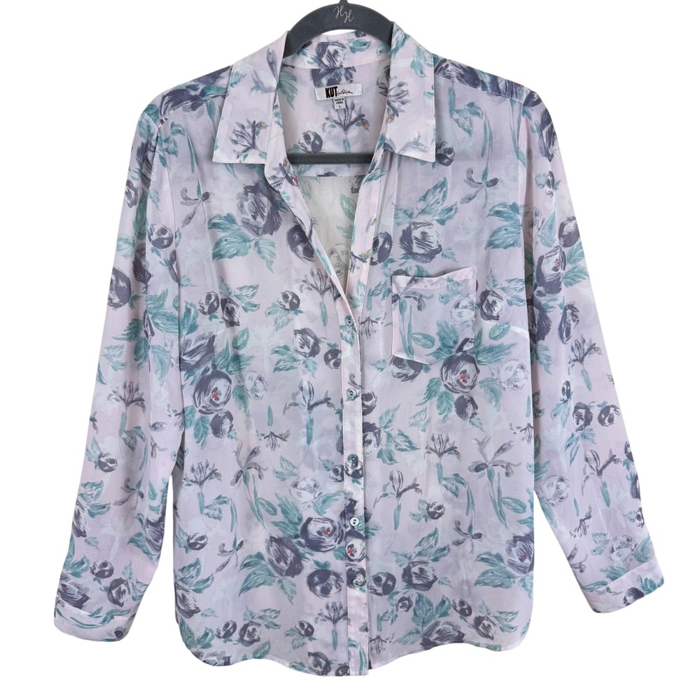 KUT from the Kloth Women Pink Floral Back Cutout Button Up Blouse Large KT64101